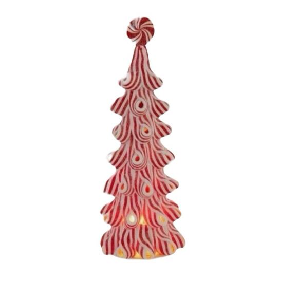 Peppermint Christmas Tree LED Light Up Sz 9.25 & 6.5 in Tabletop Ribbon Candy - Picture 8 of 9